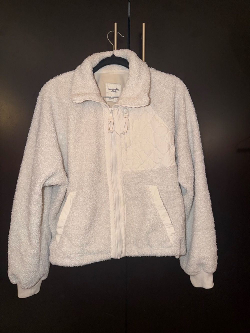 Abercrombie & Fitch Off-White Sherpa Zip-Up Jacket